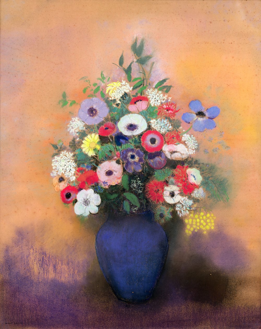 Zawilce i liliowy w niebieskim wazonie, po 1912 (pastel) autorstwa Odilon Redon