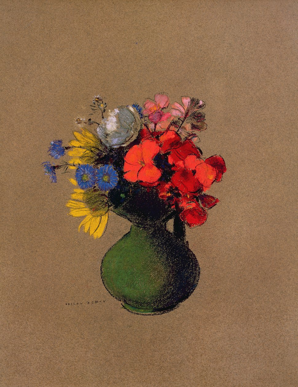 Pelargonie i kwiaty polne (pastelowe) autorstwa Odilon Redon