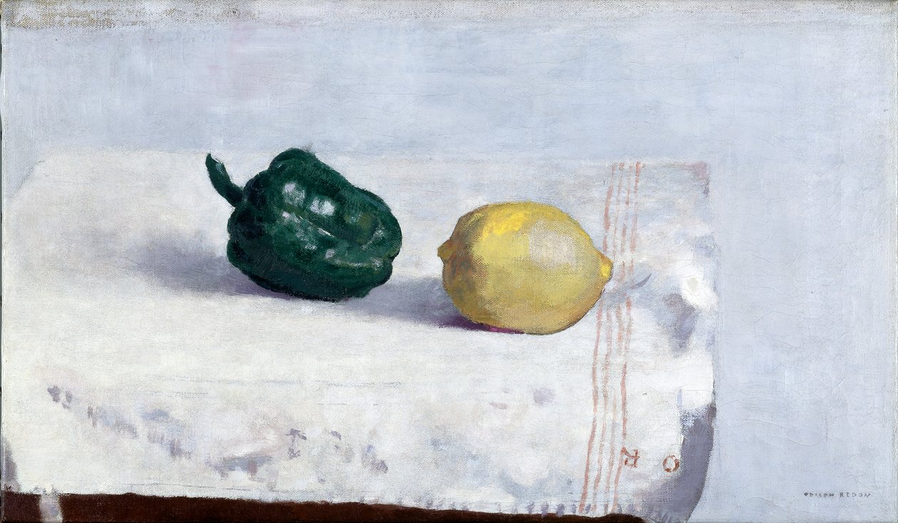 Pieprz i cytryna na białym obrusie, 1901 autorstwa Odilon Redon