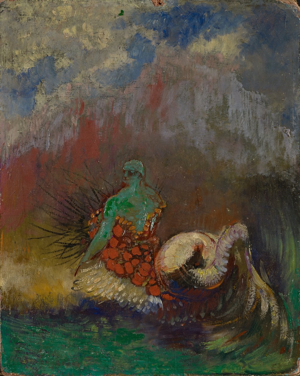 Syrena, ok. 1900 (olej i złoty proszek na płycie pilśniowej) autorstwa Odilon Redon