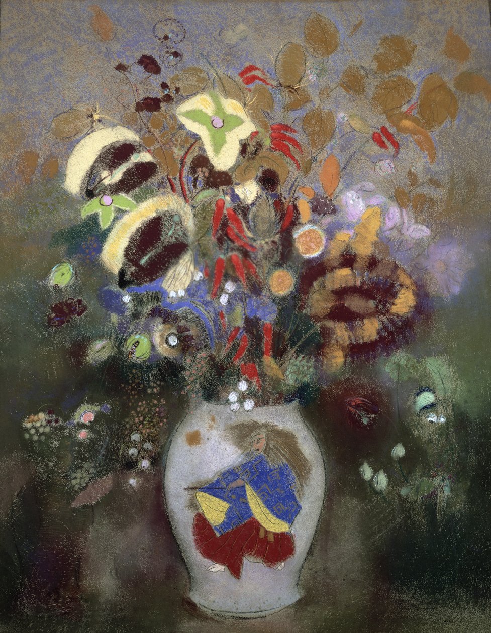 Martwa natura z wazonem kwiatów (pastel na papierze) autorstwa Odilon Redon
