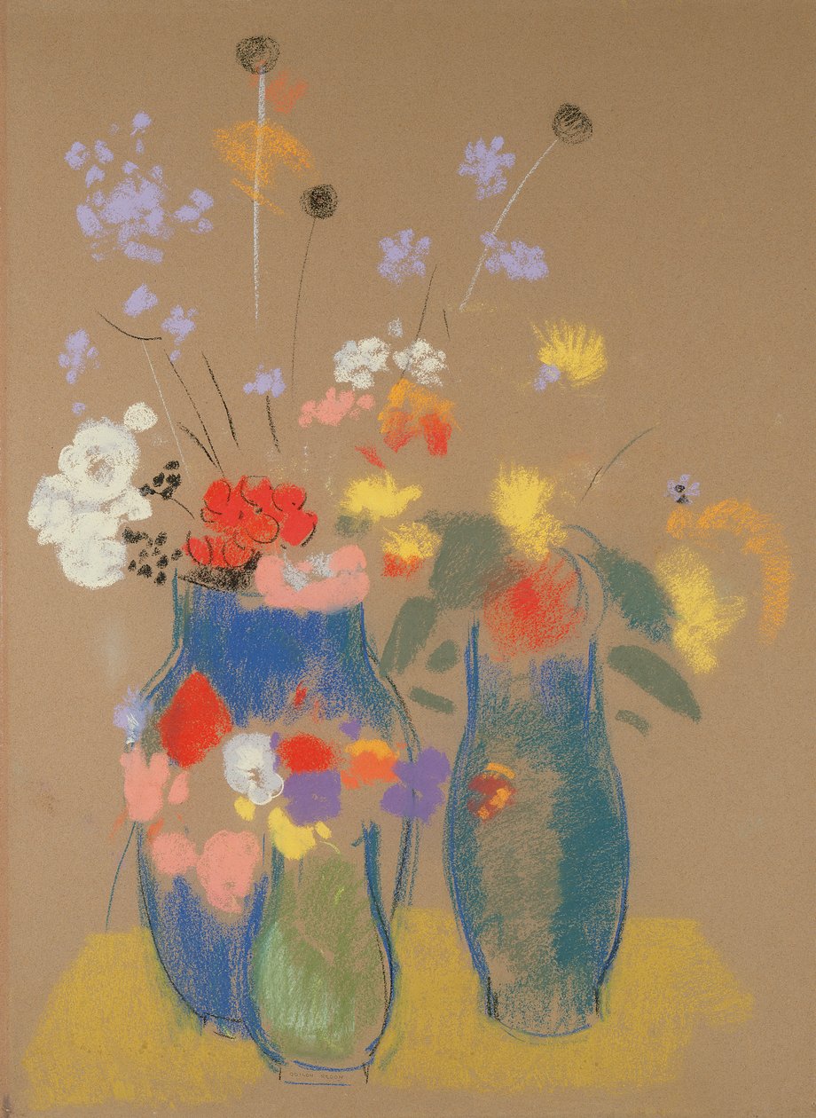 Trzy wazony z kwiatami, ok. 1908-10 (pastel na papierze) autorstwa Odilon Redon