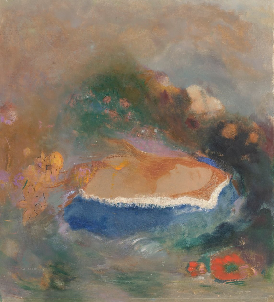 Ofelia, niebieska peleryna na wodach (Ofelia z niebieskim wimplem w wodzie) Ofelia, niebieska peleryna na wodach autorstwa Odilon Redon (signed by artist)