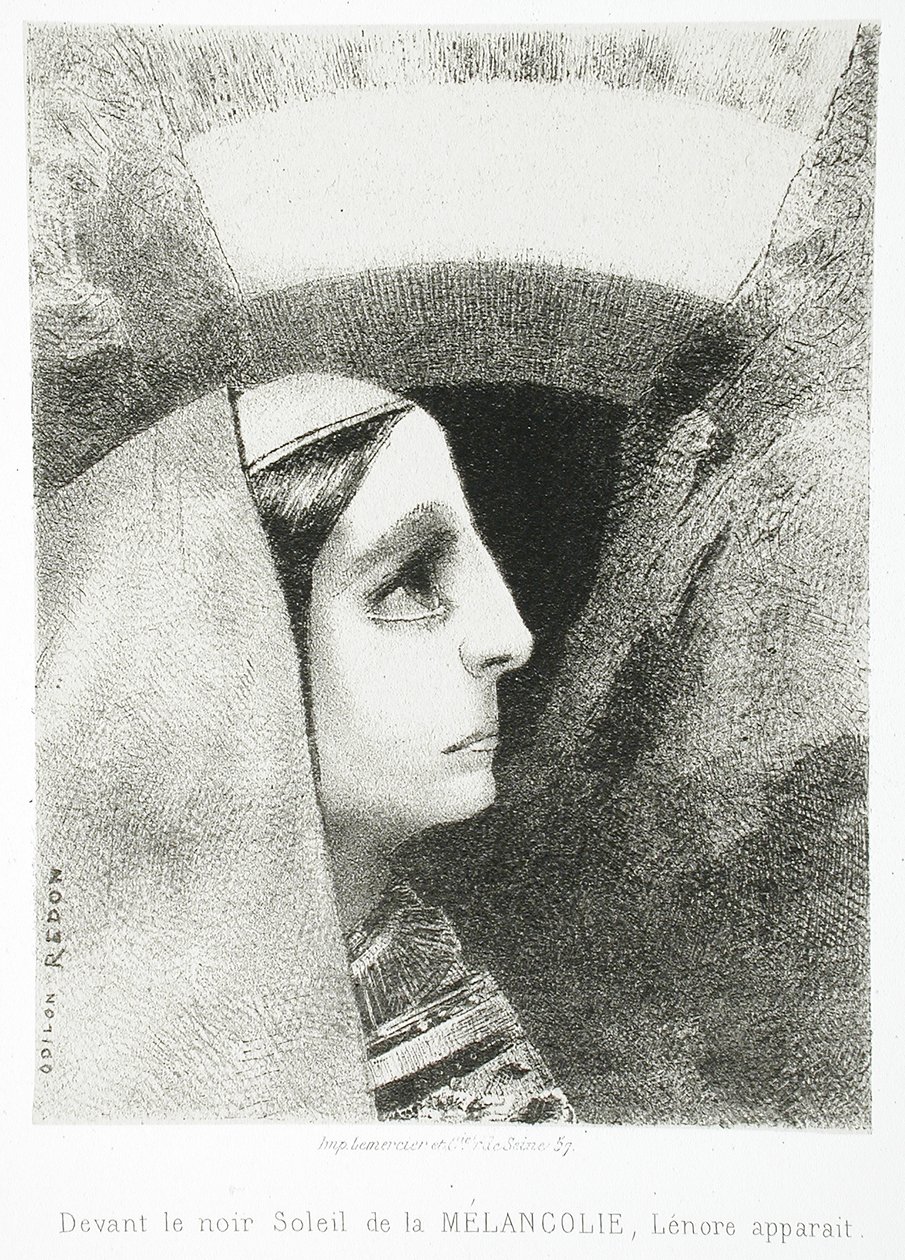 Do Edgara Poe (Przed czarnym słońcem Melancholii pojawia się Lenora) autorstwa Odilon Redon