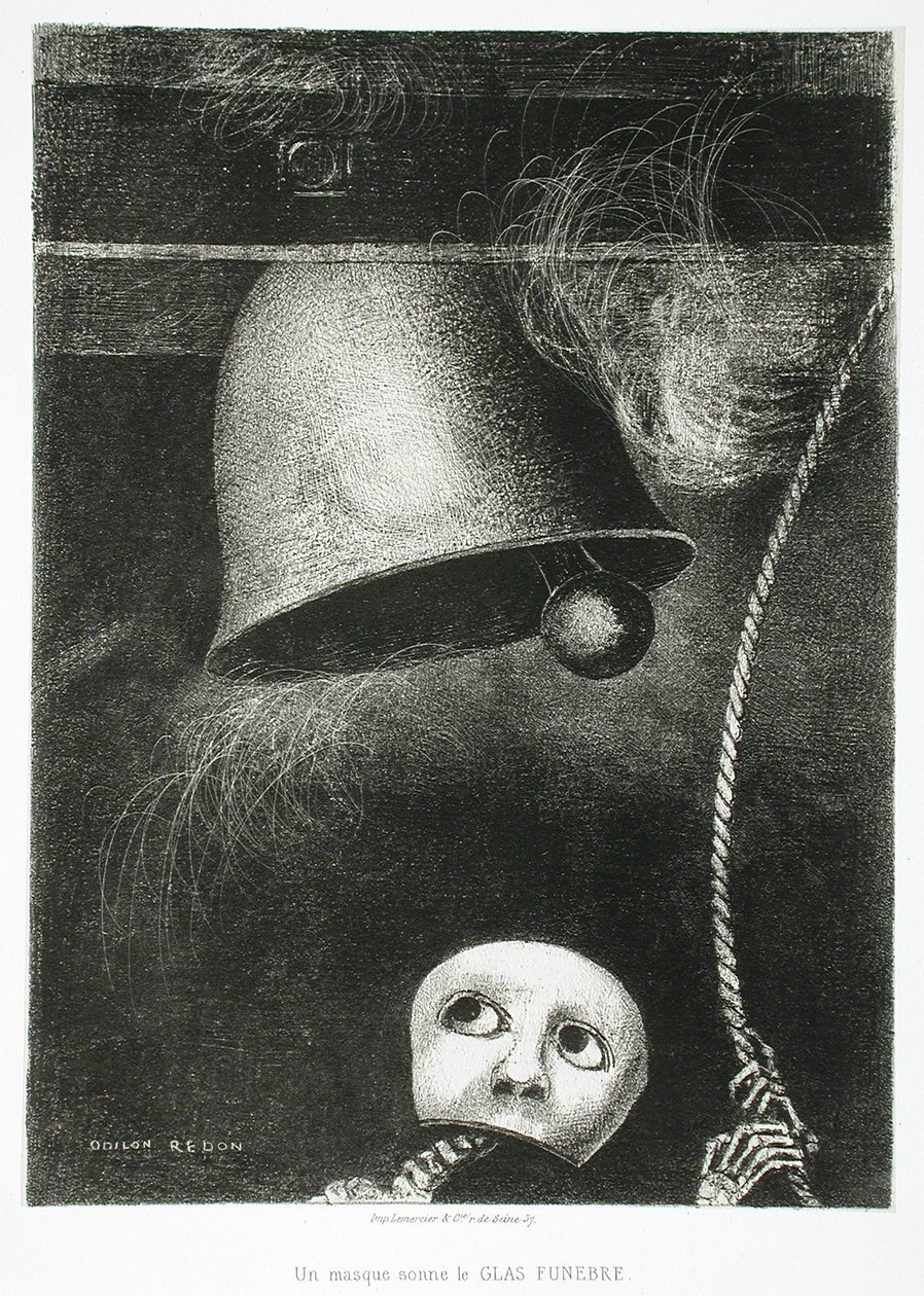 Maska uderza w dzwon śmierci autorstwa Odilon Redon