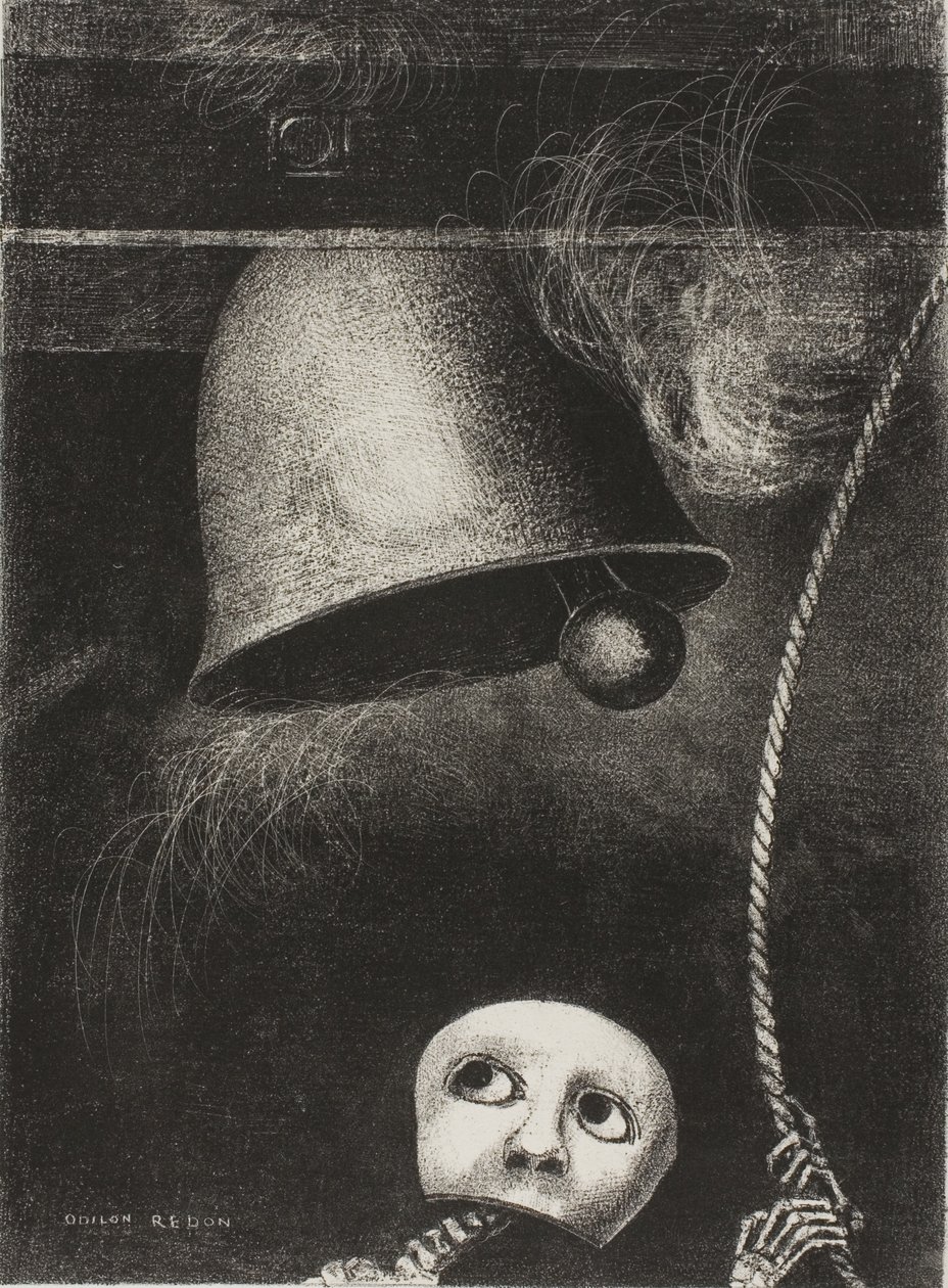 Maska brzmi na dzwonek pogrzebowy, płyta trzecia z To Edgar Poe autorstwa Odilon Redon