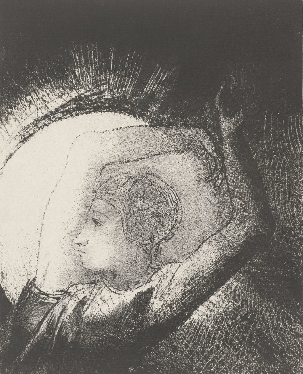 Kobieta odziana w słońce, 1899 (druk) autorstwa Odilon Redon