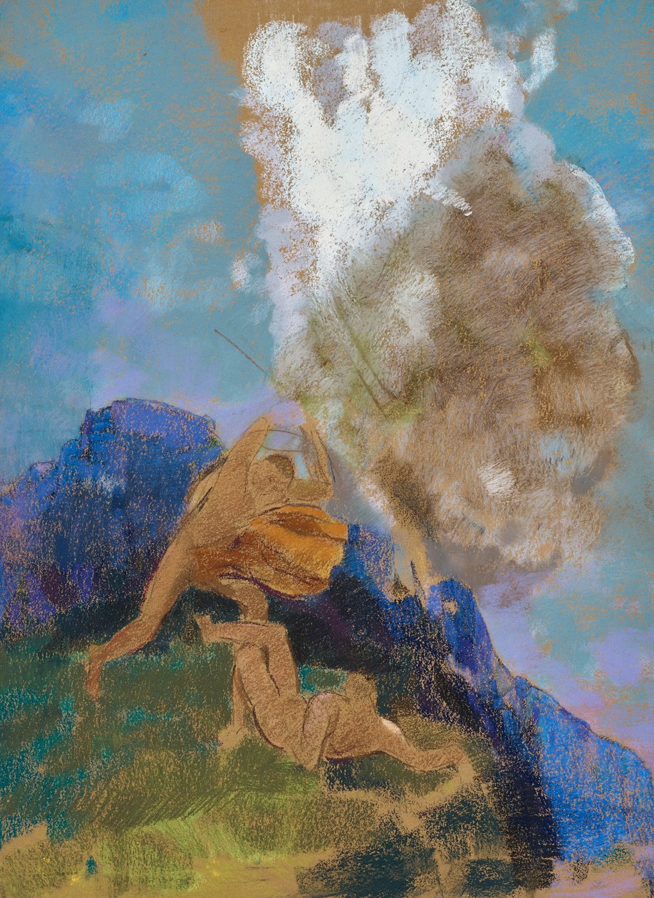 Kain i Abel, ok. 1890 (pastel na papierze tonowanym) autorstwa Odilon Redon