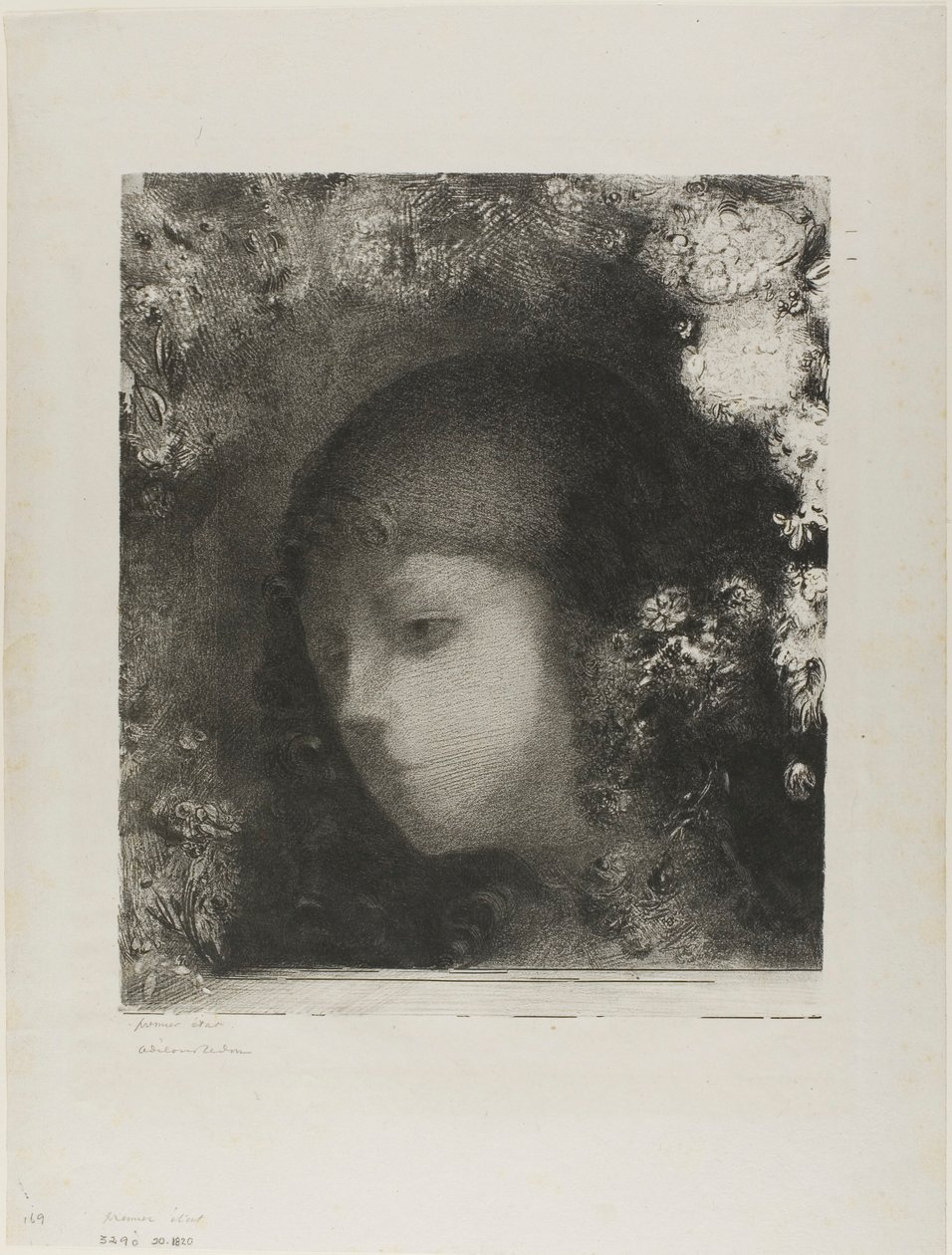 Głowa dziecka z kwiatami autorstwa Odilon Redon