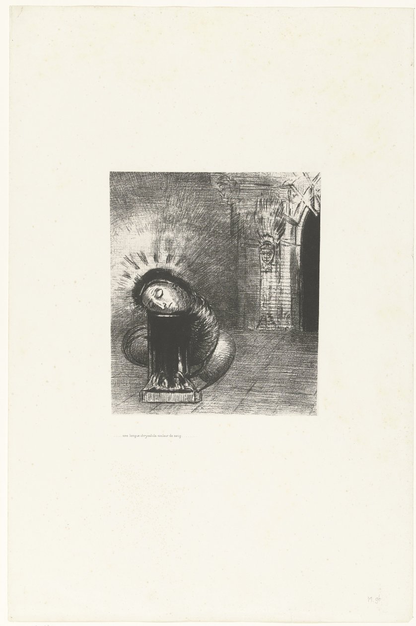 Długi pop koloru krwi ...une longue chrysalide couleur de sang... Tentation de Saint-Antoine (2) (tytuł serii) Kuszenie św. Antoniego (tytuł serii) autorstwa Odilon Redon