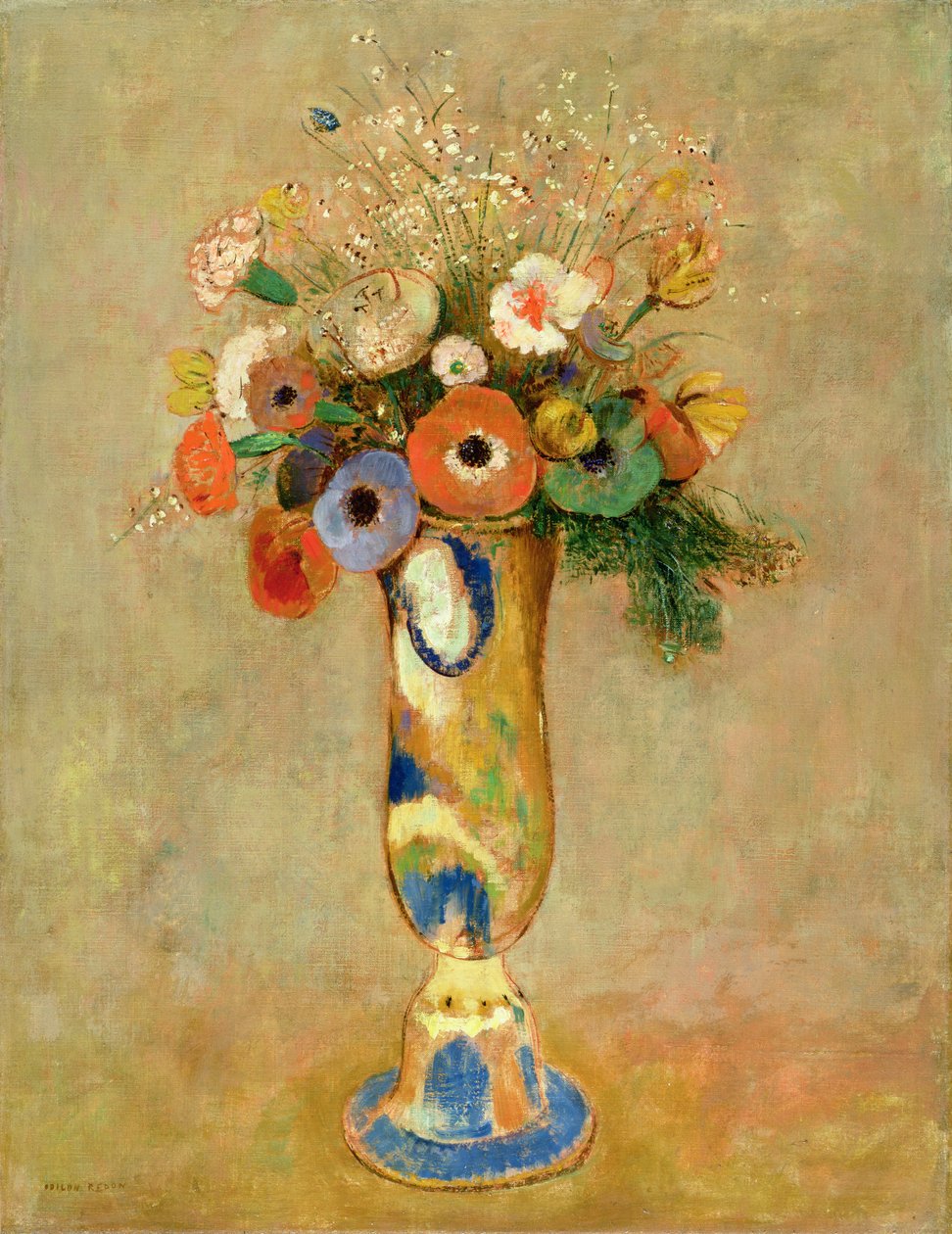 Kwiaty w malowanym wazonie autorstwa Odilon Redon