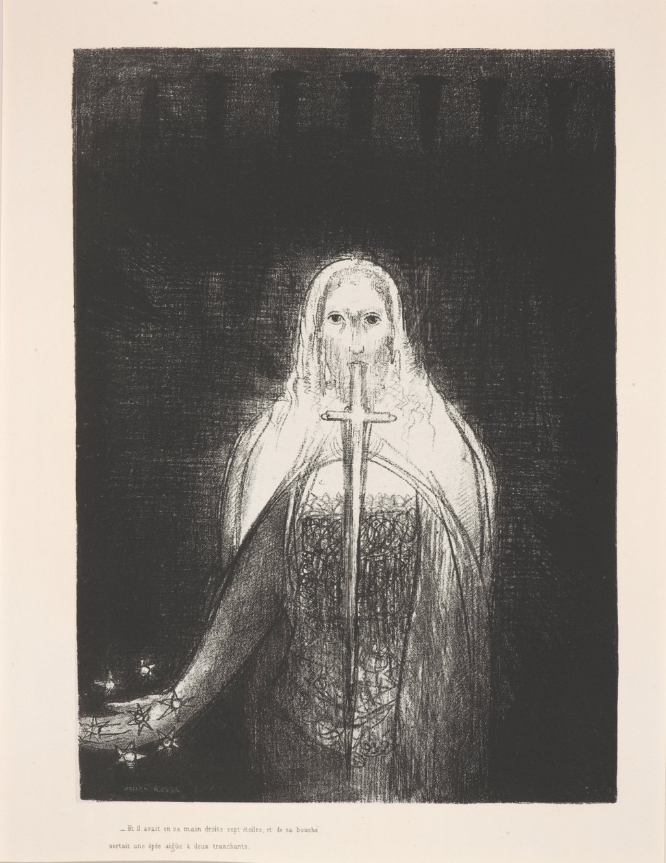 „W prawej ręce trzymał siedem gwiazd…”, ilustracja z serii „Apocalypse de Saint-Jean” autorstwa Odilon Redon