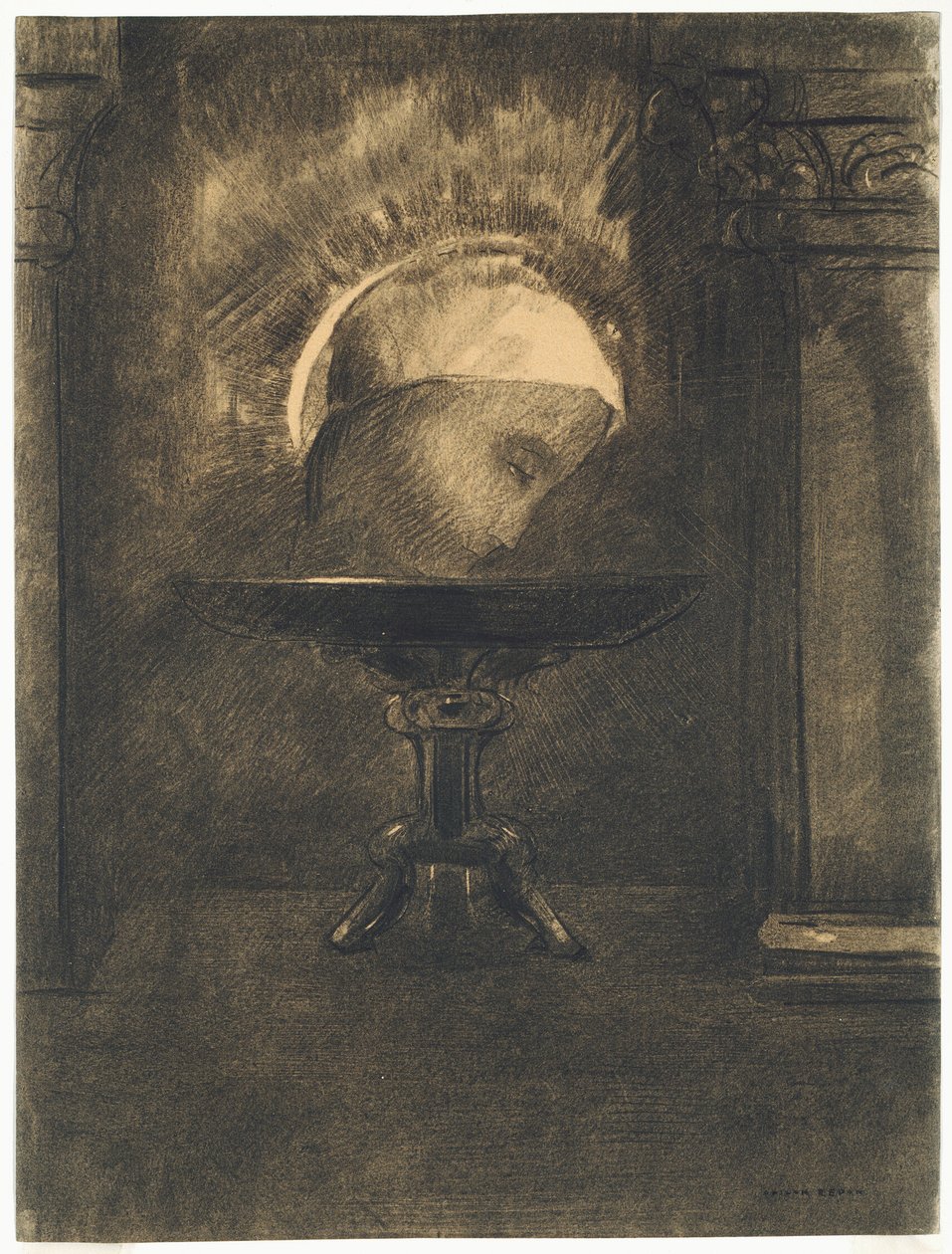 Głowa w czapce frygijskiej na salaterce autorstwa Odilon Redon