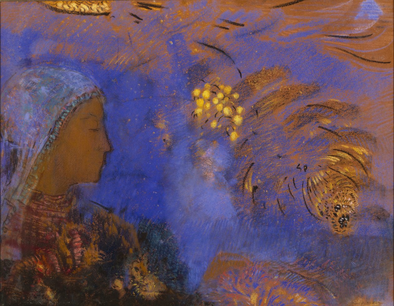 Głowa kobiety (pastel na brązowym papierze) autorstwa Odilon Redon