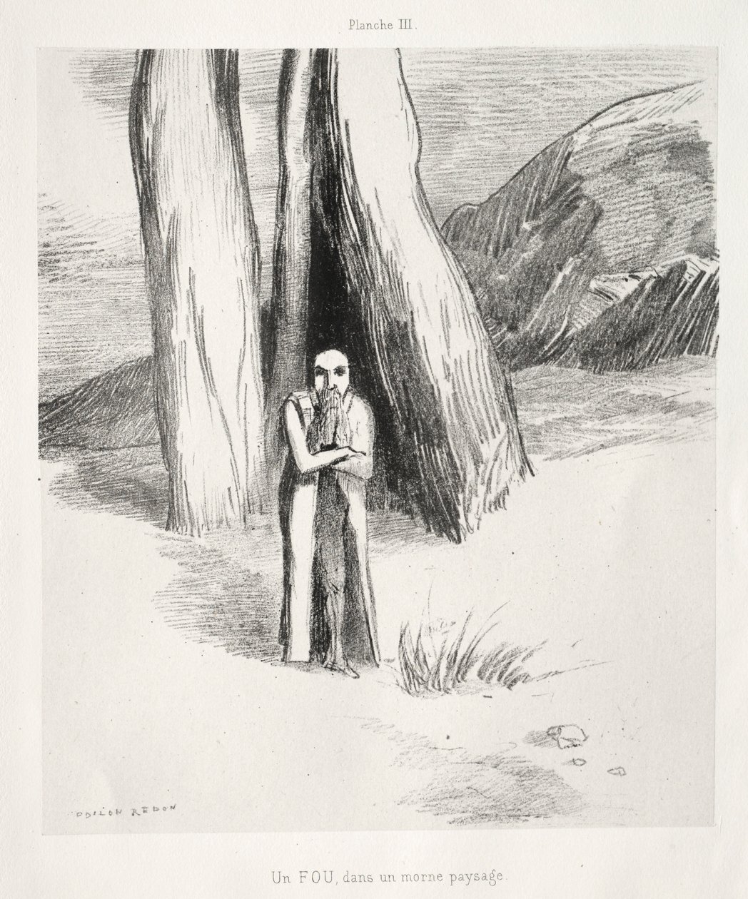 Hołd dla Goi: szaleniec w ponurym krajobrazie, 1885. autorstwa Odilon Redon