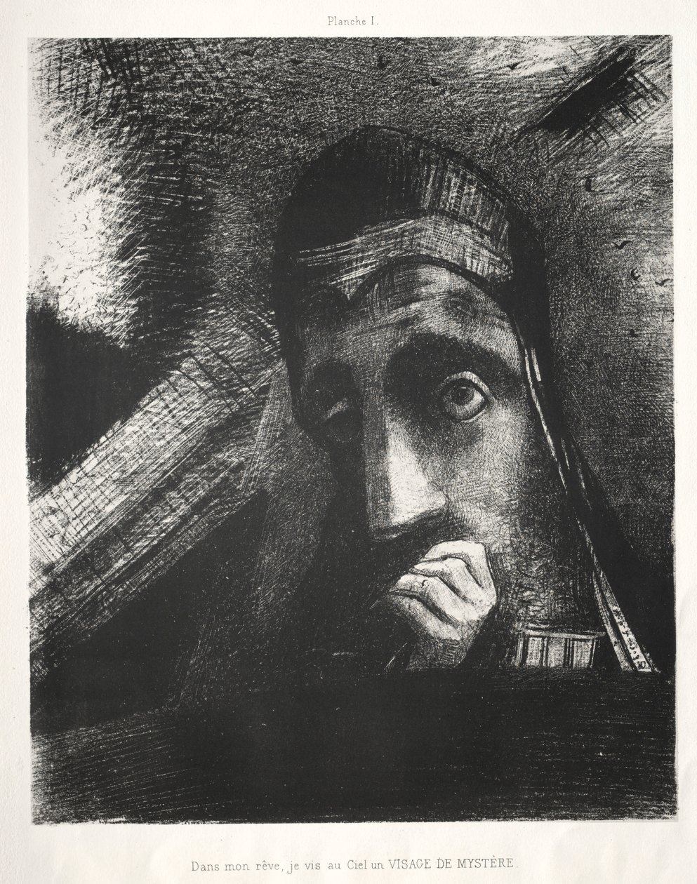 Hołd dla Goi: W moim śnie ujrzałem na niebie twarz tajemnicy, 1885. autorstwa Odilon Redon