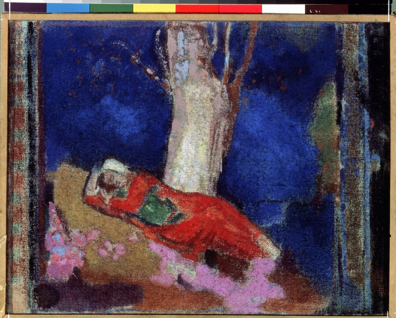 „Młoda kobieta leżąca pod drzewem” (Kobieta leżąca pod drzewem) Obraz Odilona Redona (1840-1916) 1900-1901 Gwasz i tempera. Nabis. Ermitaż, Sankt Petersburg (Sankt-Petersburg) autorstwa Odilon Redon