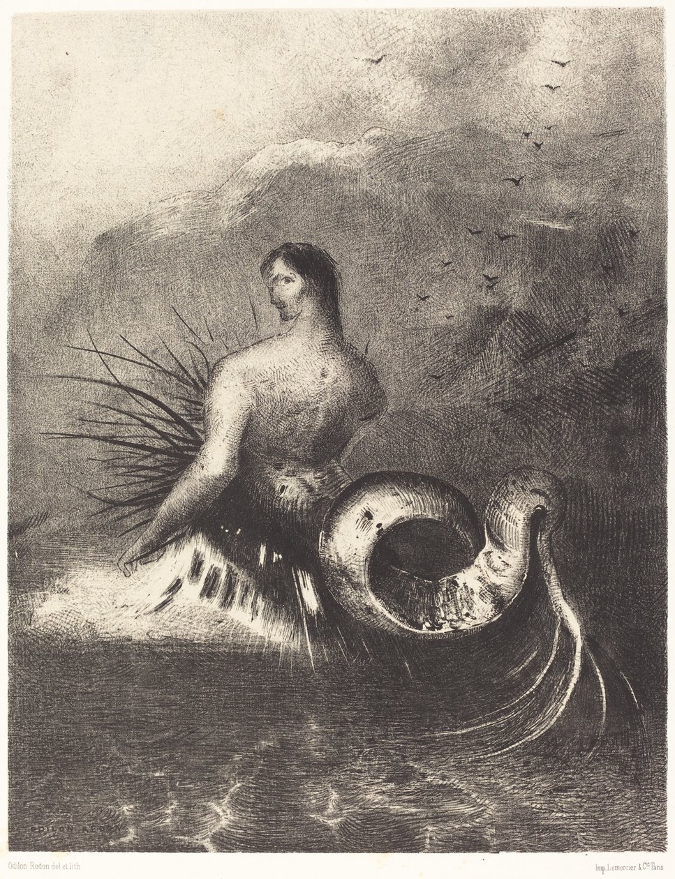 La sirene sortit des flots vetue de dards (Syrena odziana w zadziory wyłoniła się z fal autorstwa Odilon Redon