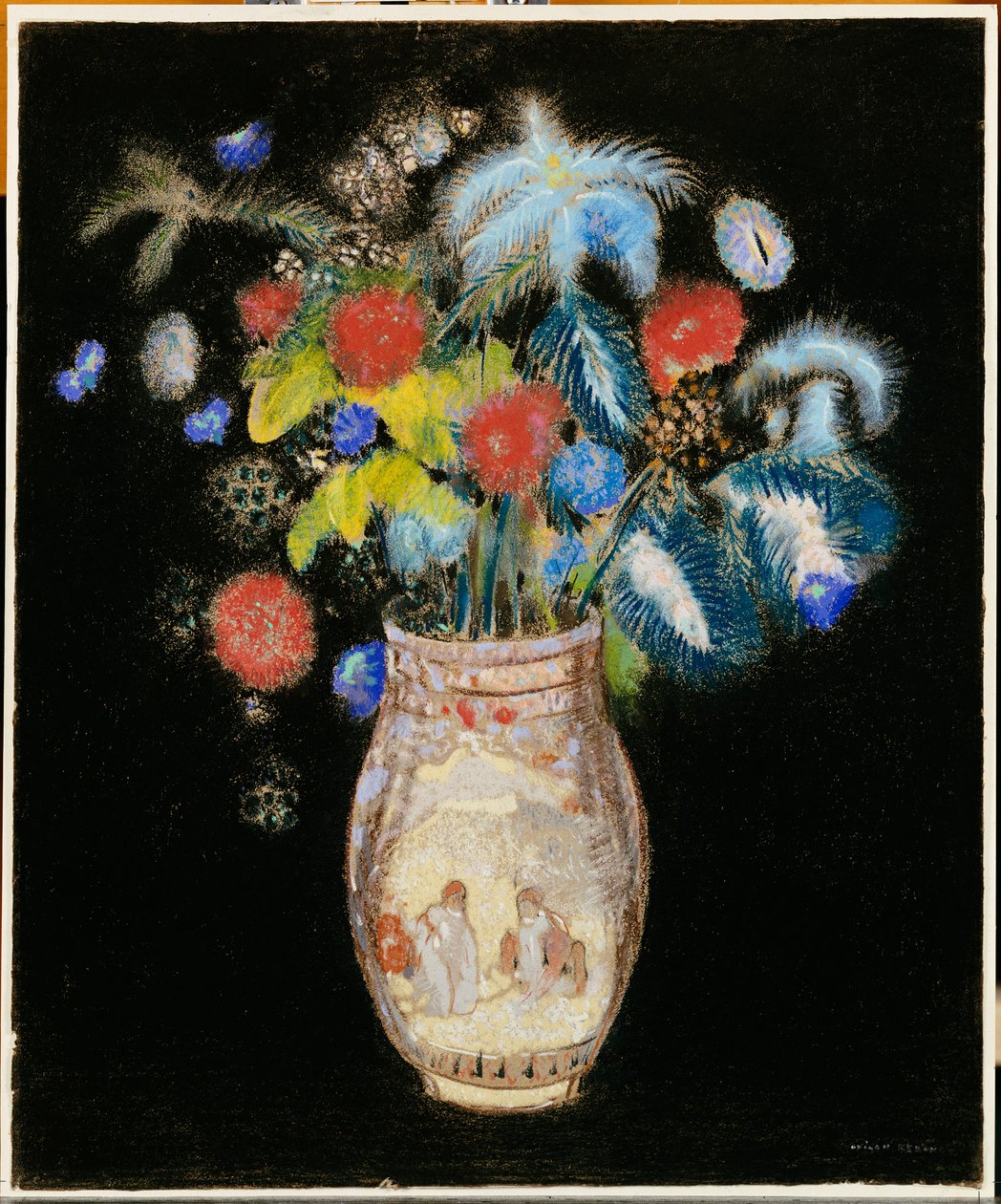 Duży bukiet na czarnym tle, ok. 1910 autorstwa Odilon Redon