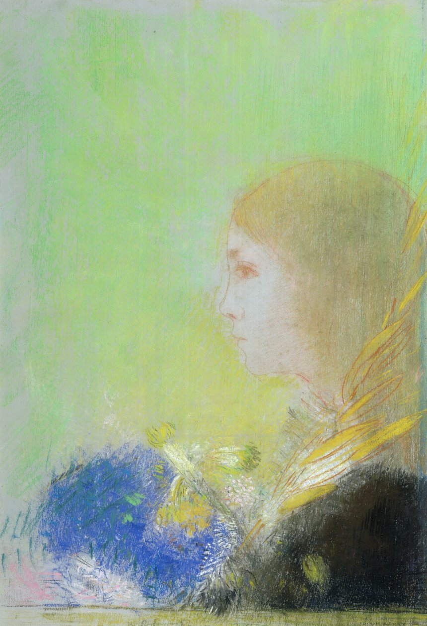 Profil młodej dziewczyny (pastel) autorstwa Odilon Redon