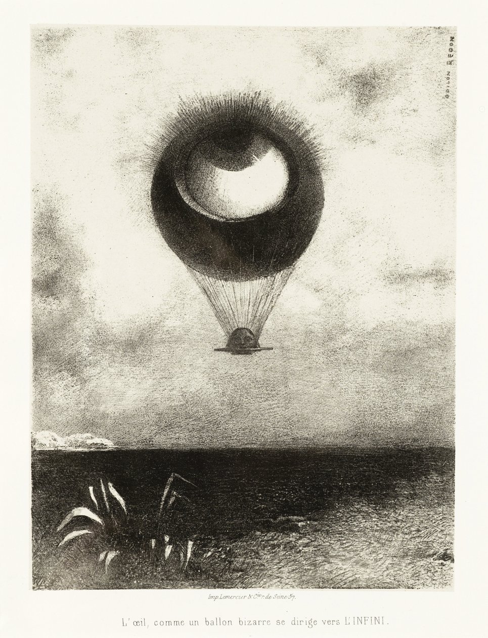 Seria ilustracji do Edgara Poe: „Oko, jak dziwny balon, wznosi się ku nieskończoności” Litografia Odilona Redona (1840-1916) autorstwa Odilon Redon