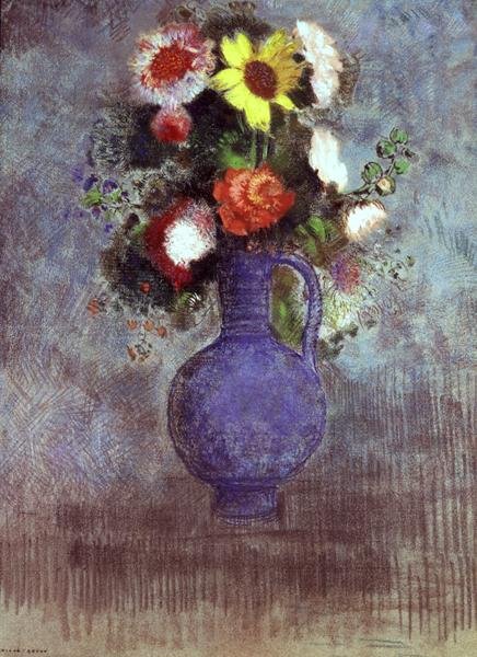 Martwa natura z kwiatami w niebieskim wazonie (pastel) autorstwa Odilon Redon