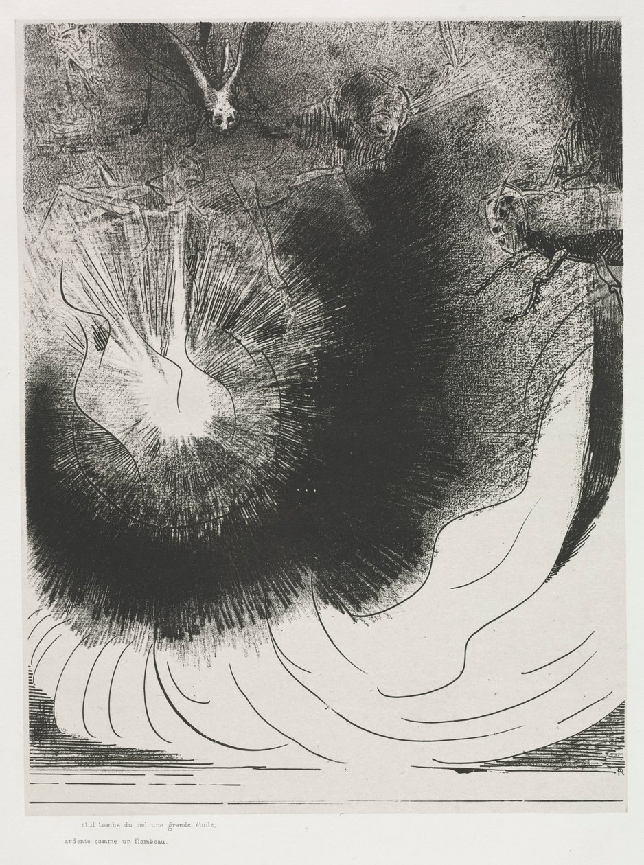Apokalipsa św. Jana: I spadła z nieba wielka gwiazda, płonąc..., 1899. autorstwa Odilon Redon