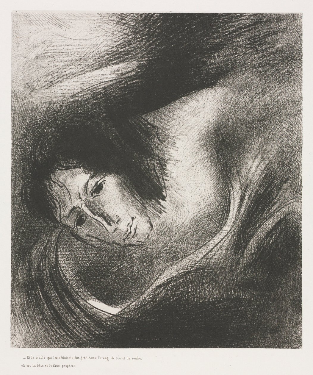 Apokalipsa św. Jana: A diabeł, który ich oszukał, został wrzucony do jeziora, 1899. autorstwa Odilon Redon
