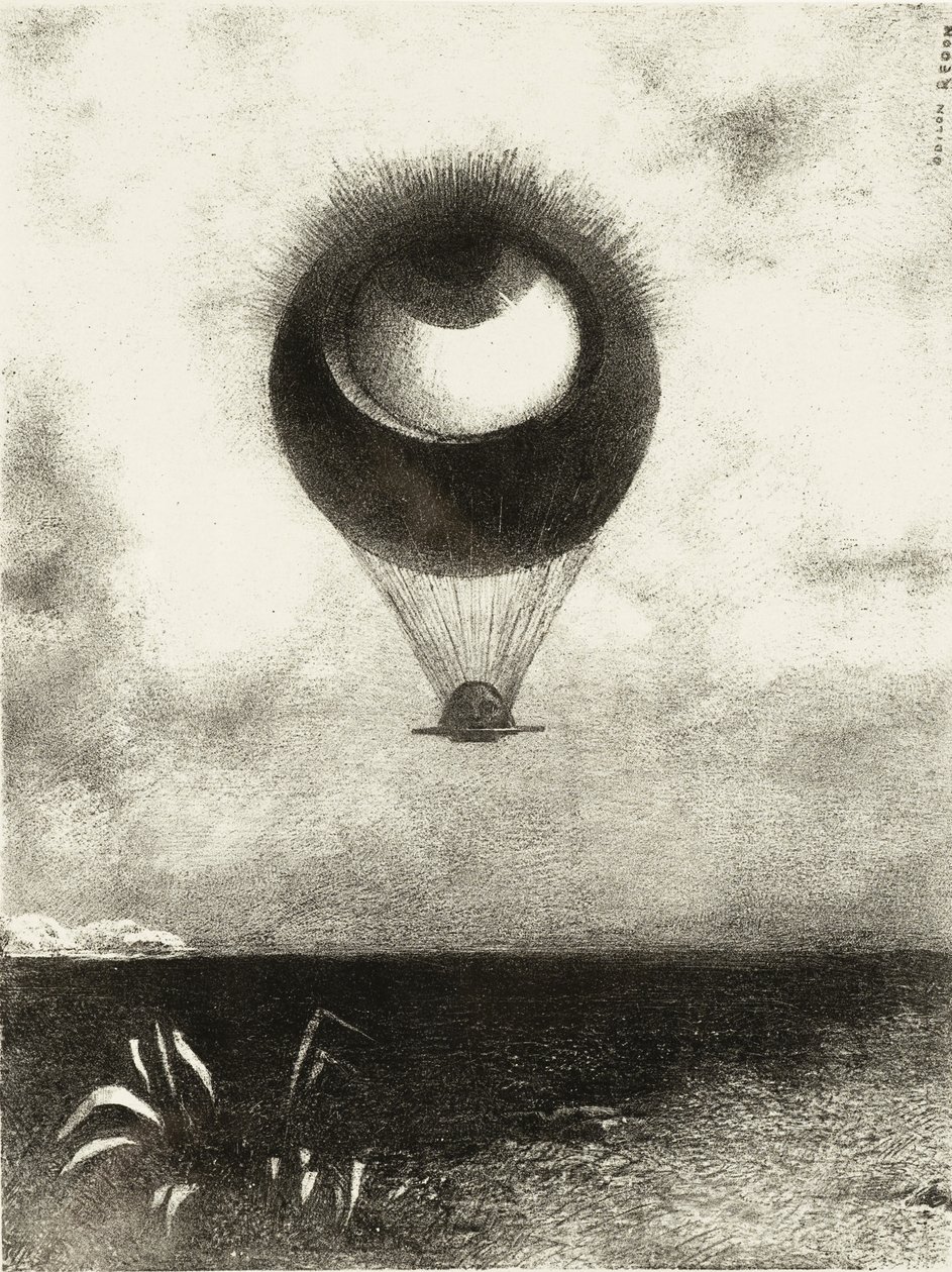 Oko, niczym dziwny balon, wznosi się ku nieskończoności. Seria: Dla Edgara Poe, 1882 autorstwa Odilon Redon