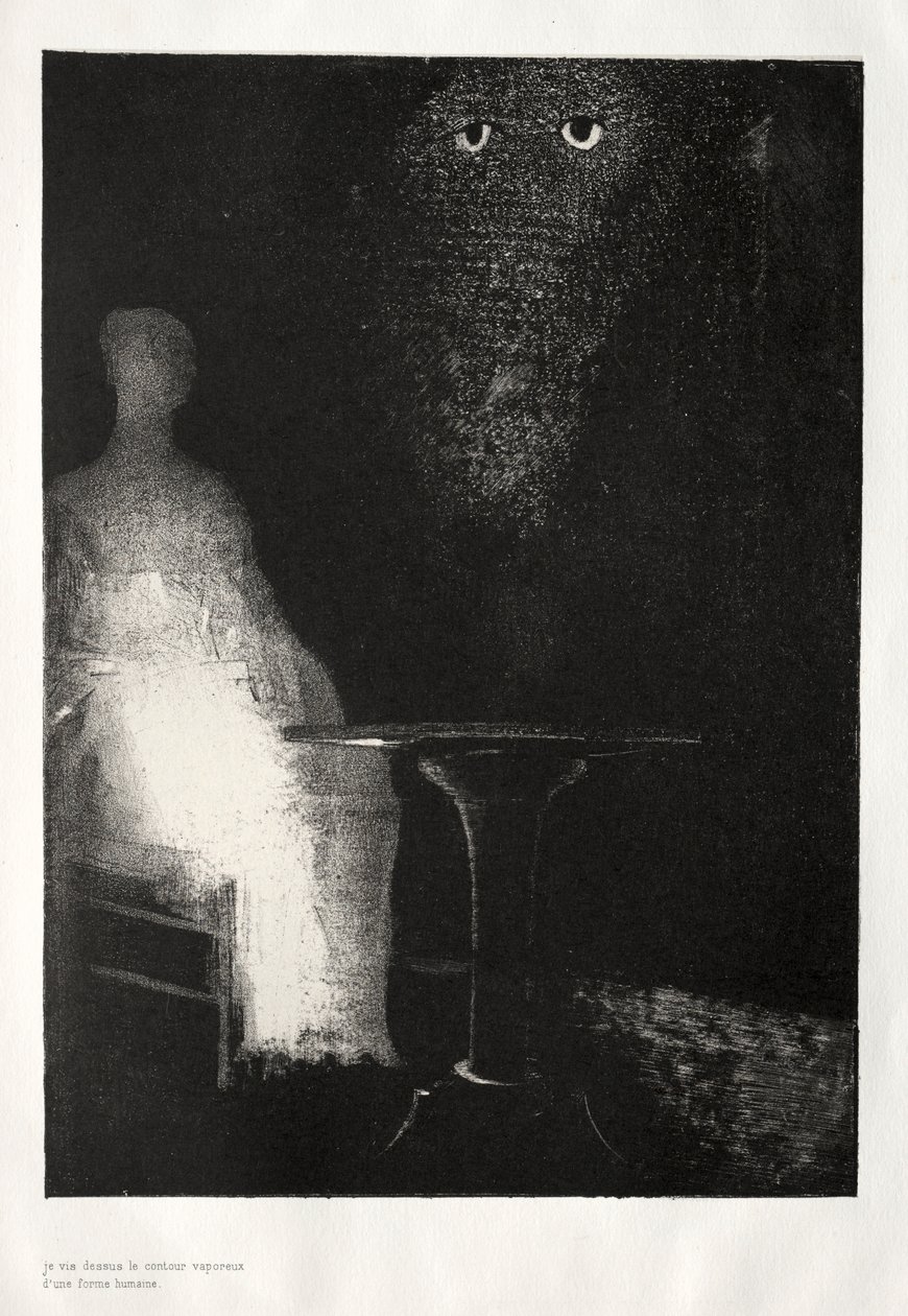 Nawiedzony dom: Kontynuowałem patrzenie na krzesło i wydawało mi się, że widziałem na nim bladoniebieski…, 1896. autorstwa Odilon Redon