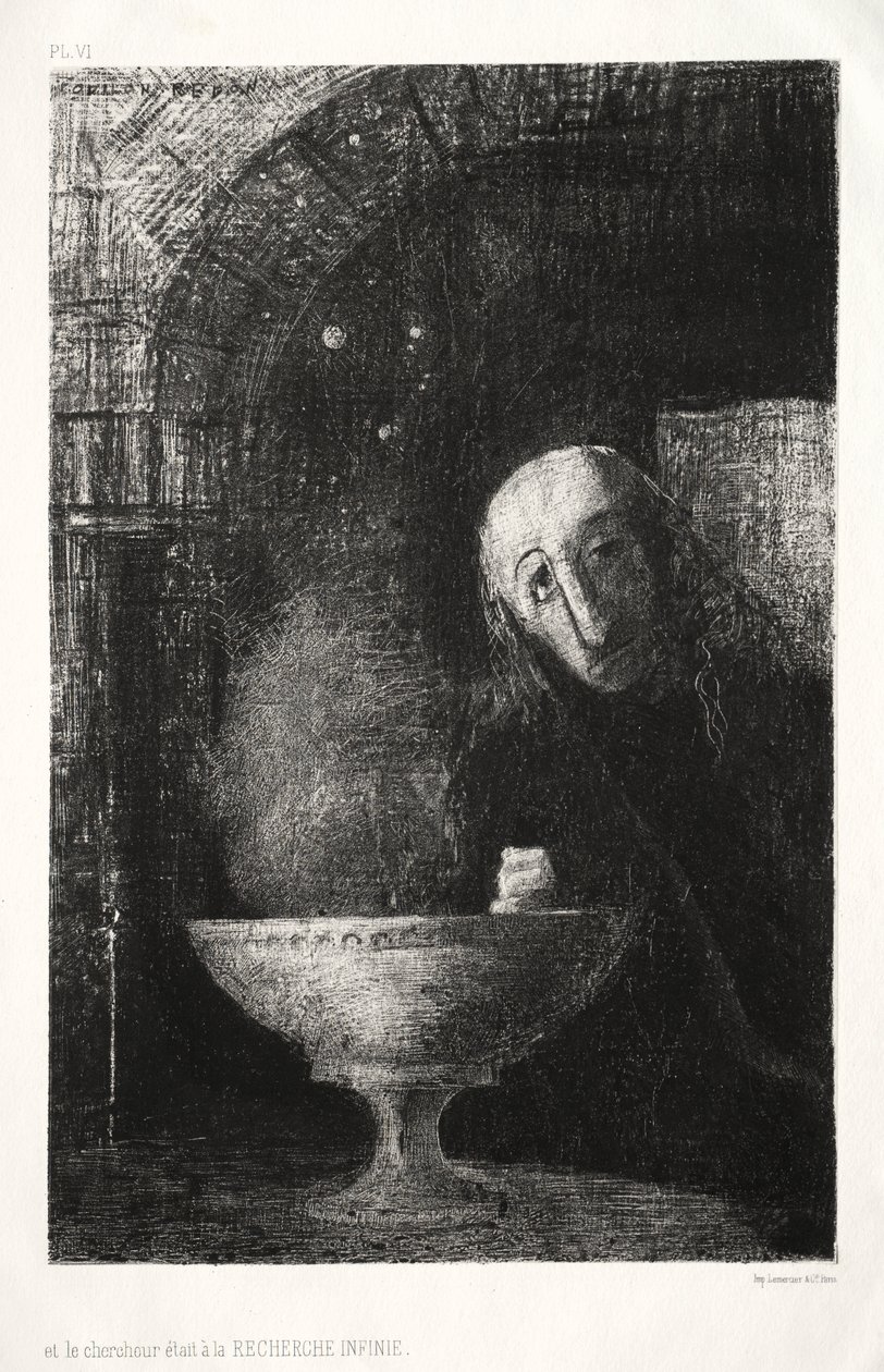 Noc: A Poszukiwacz był zaangażowany w nieskończone poszukiwania, 1886. autorstwa Odilon Redon