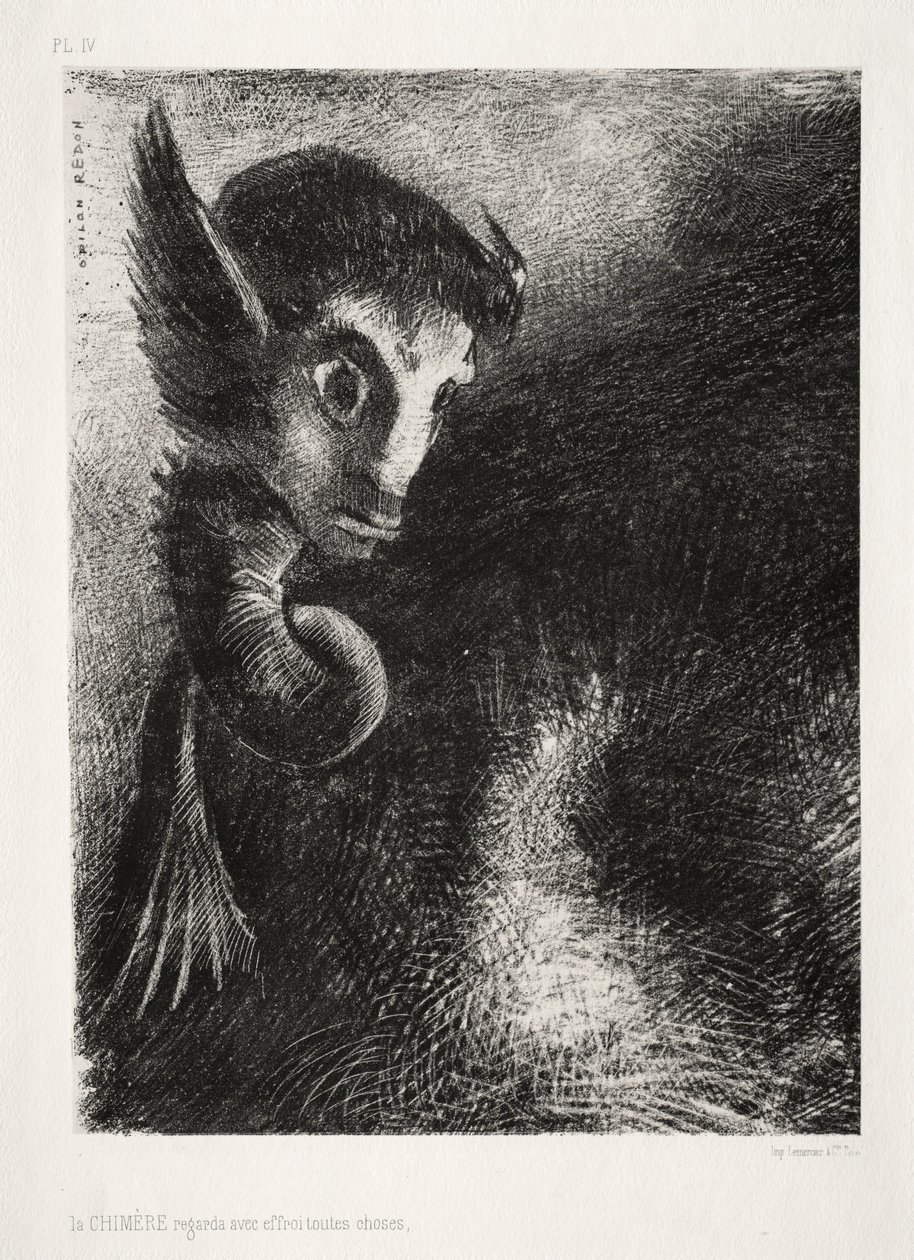 Noc: Chimera patrzyła ze strachem na wszystko, 1886. autorstwa Odilon Redon