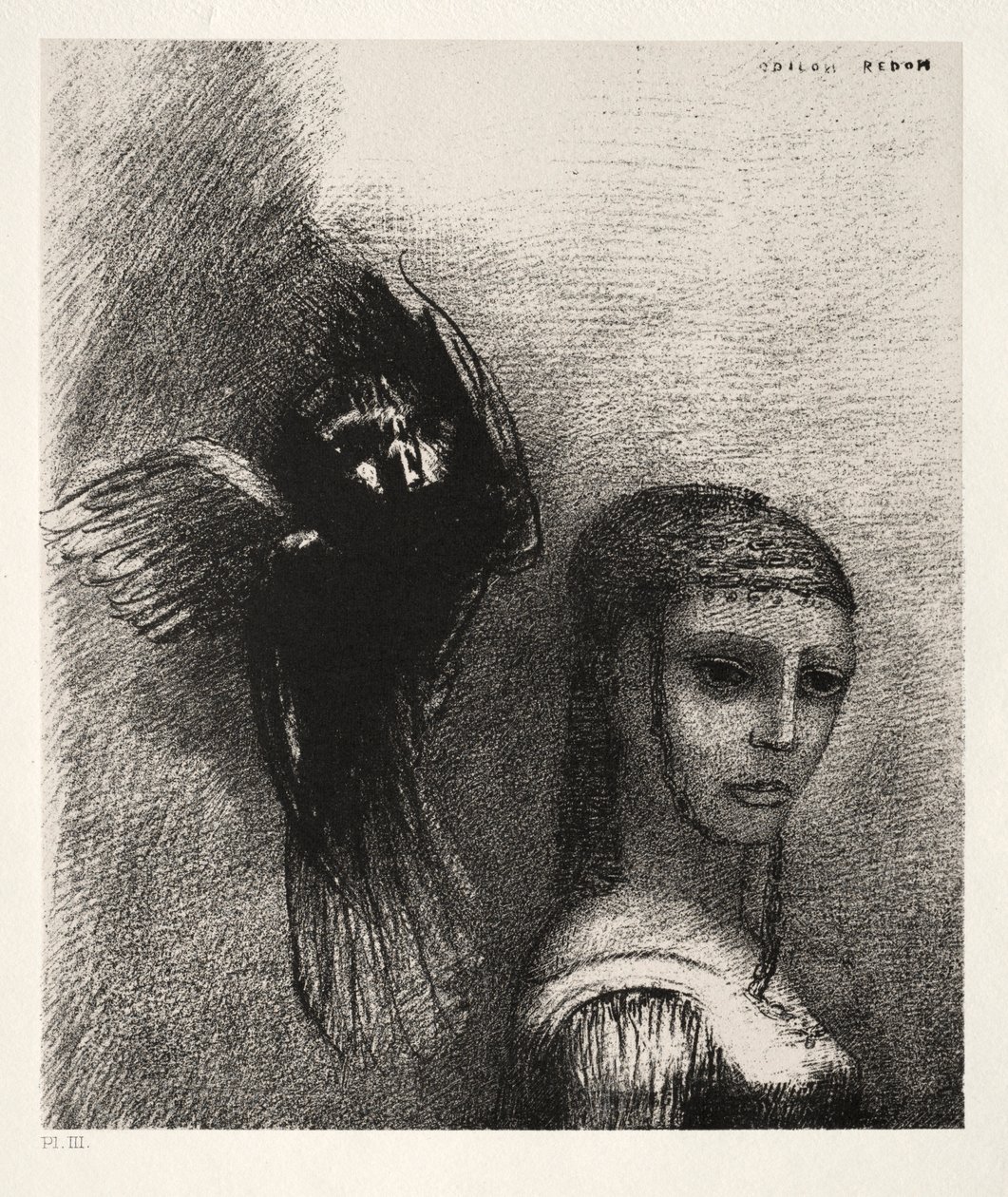 Kuszenie św. Antoniego Pierwsza seria: I duży ptak zstępujący z nieba..., 1888. autorstwa Odilon Redon