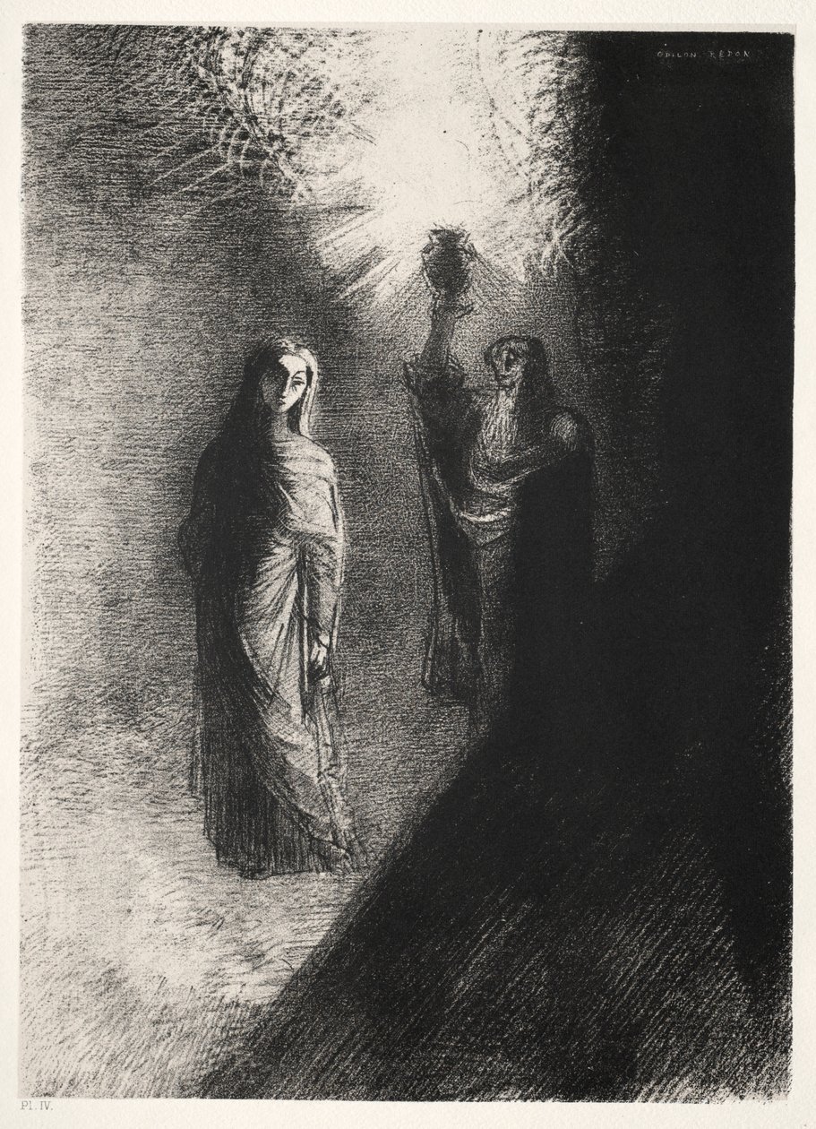 Kuszenie św. Antoniego Pierwsza seria: podnosi brązową urnę, 1888. autorstwa Odilon Redon