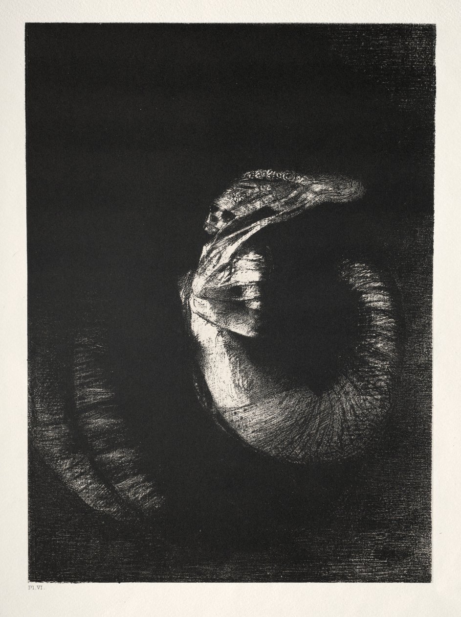 Kuszenie św. Antoniego Pierwsza seria: To czaszka ozdobiona różami..., 1888. autorstwa Odilon Redon