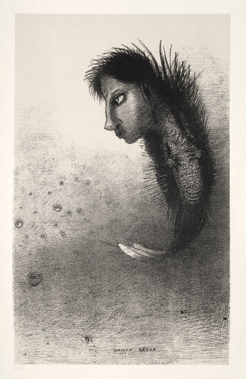Kuszenie św. Antoniego Pierwsza seria: Potem pojawia się osobliwa istota..., 1888. autorstwa Odilon Redon