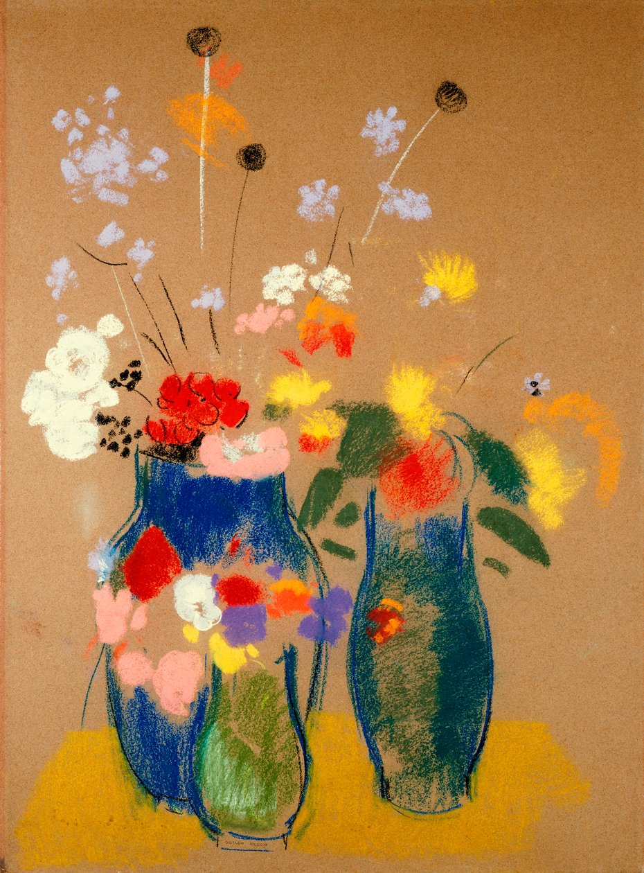 Trzy wazony z kwiatami, ok. 1908-10 (pastel na papierze) autorstwa Odilon Redon