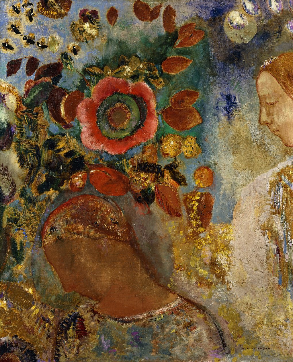 Dwie młode dziewczyny z kwiatami; Dwie młode dziewczyny w kwiatach, 1912 autorstwa Odilon Redon