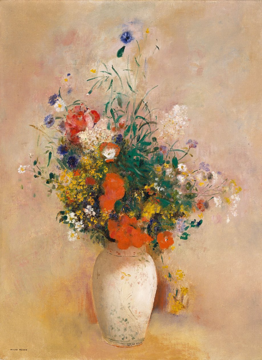 Wazon z kwiatami (różowe tło), ok. 1906 (olej na płótnie) autorstwa Odilon Redon