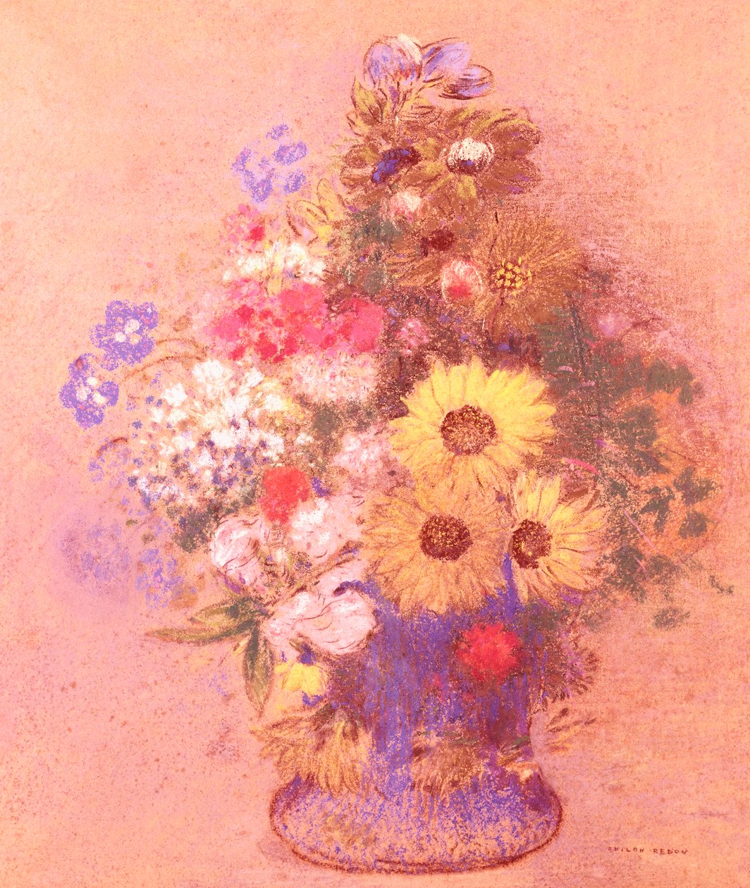 Wazon z kwiatami (pastel na płycie) autorstwa Odilon Redon