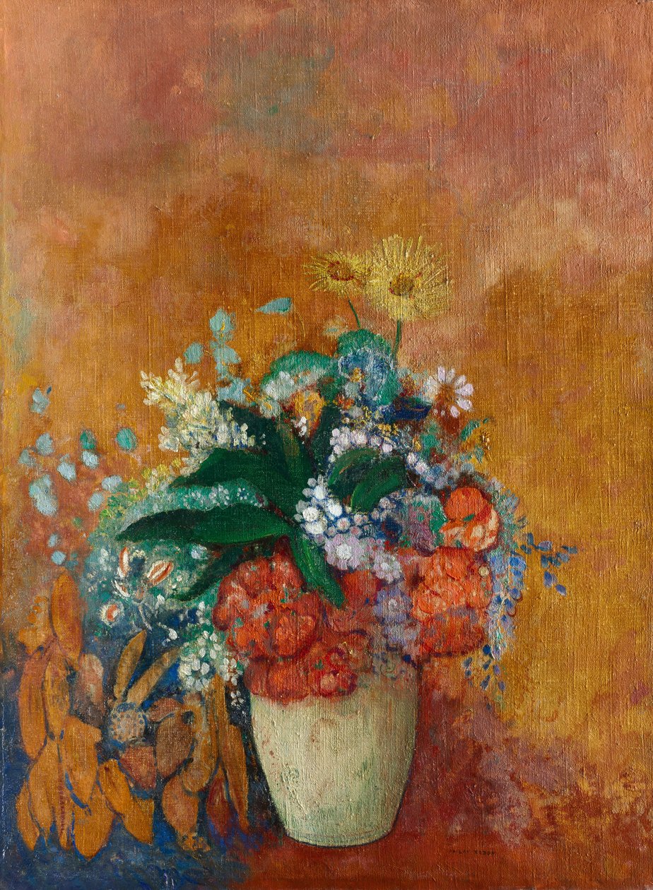 Wazon z kwiatami, ok. 1905 (olej na tkaninie) autorstwa Odilon Redon