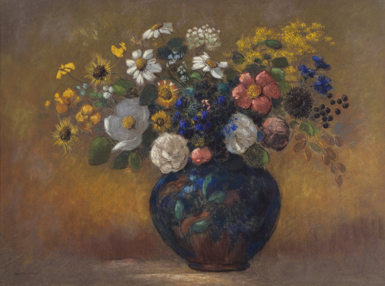Dzikie kwiaty w wazonie, ok. 1910 (płyta pastelowa) autorstwa Odilon Redon