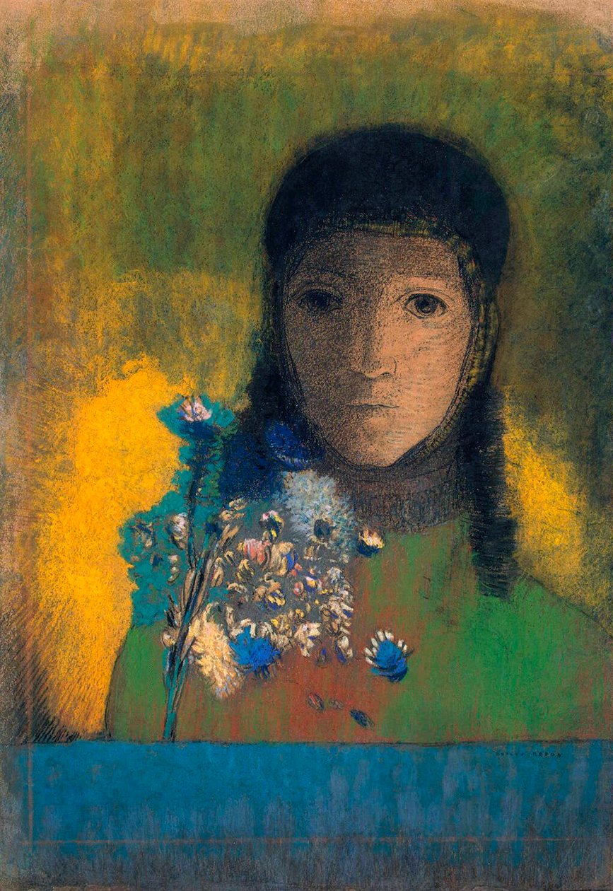 Kobieta z Polnymi kwiatami, ok. 1900. autorstwa Odilon Redon