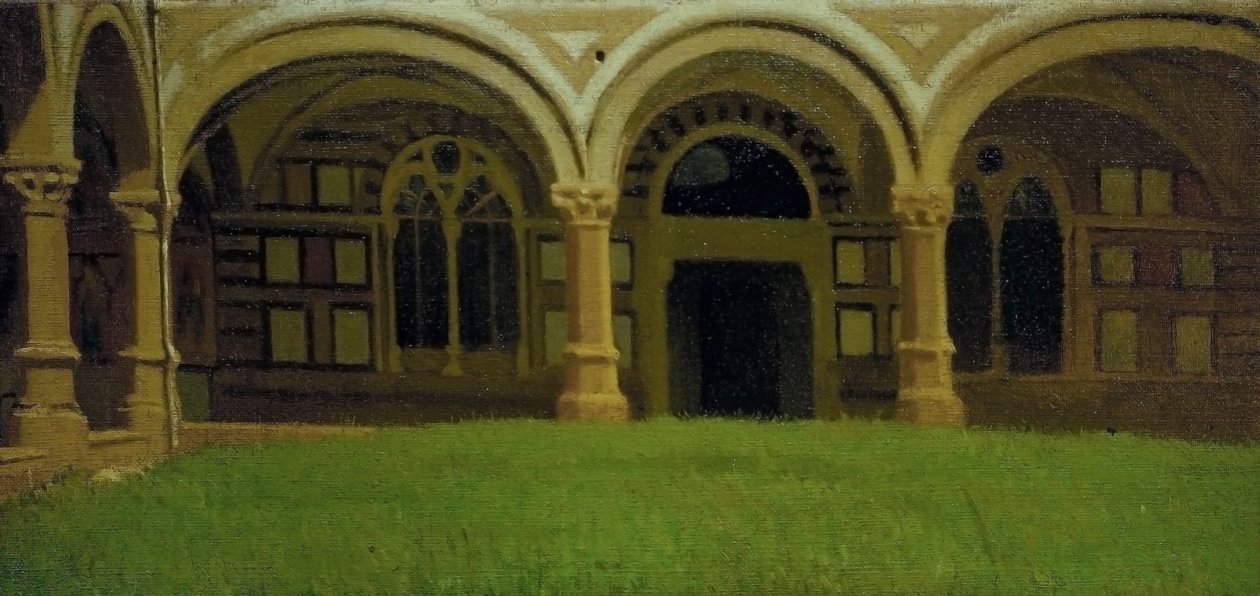 Starożytny florencki klasztor, ok. 1864-65 (olej na płótnie) autorstwa Odoardo Borrani