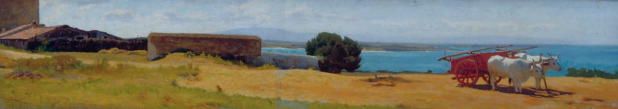 Czerwony wagon w Castiglioncello autorstwa Odoardo Borrani