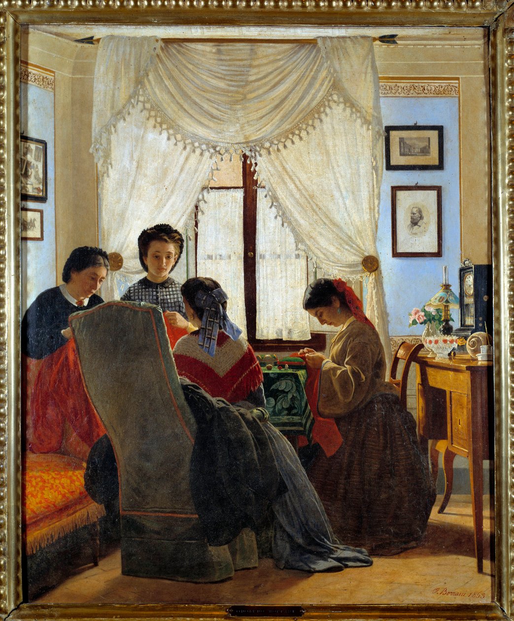 Risorgimento: „Kobiety szyjące czerwone koszule” Obraz Odoardo Borrani (1834-1905) 1863 Ze zbiorów prywatnych autorstwa Odoardo Borrani