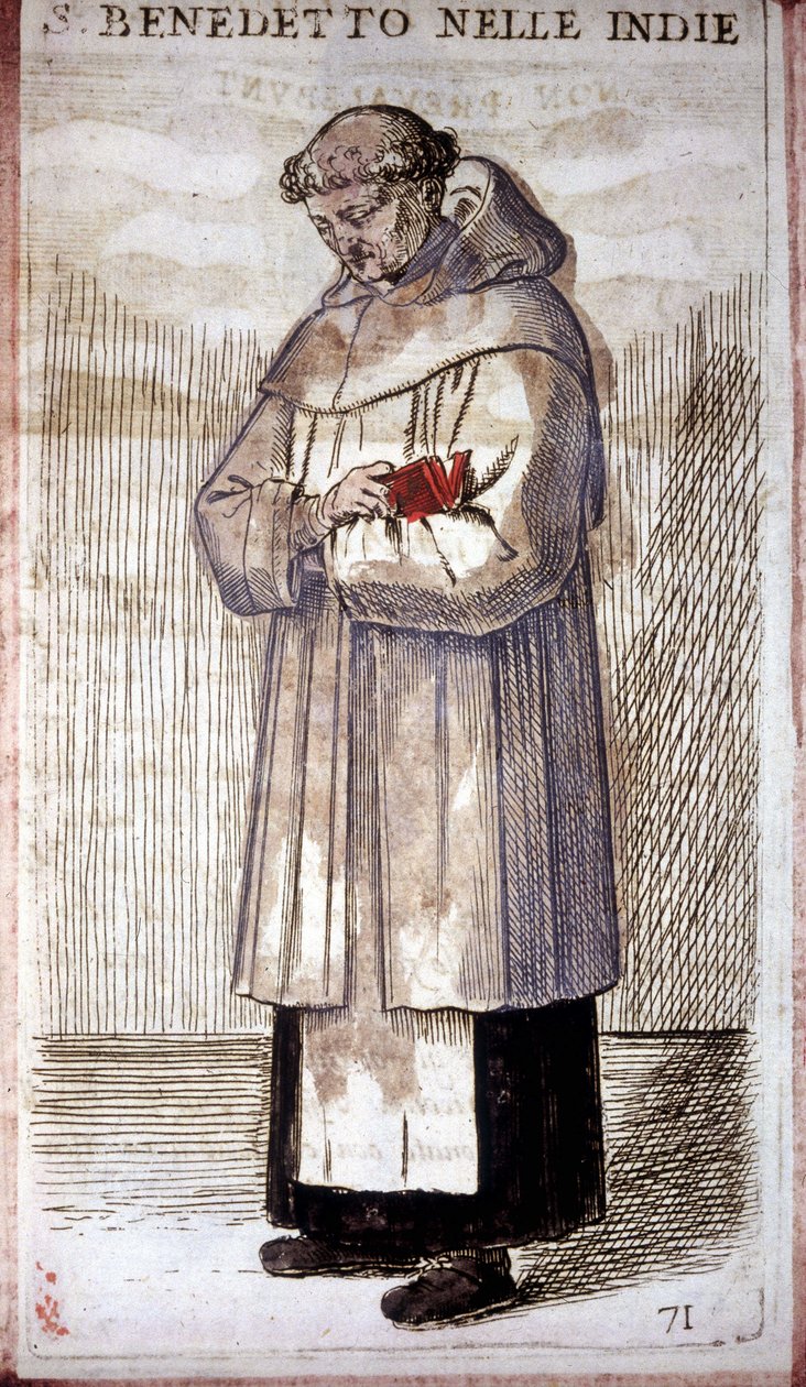 Zakon: mnich benedyktyn. Grawerowanie w O. Fialetti. 16 wiek. autorstwa Odoardo Fialetti