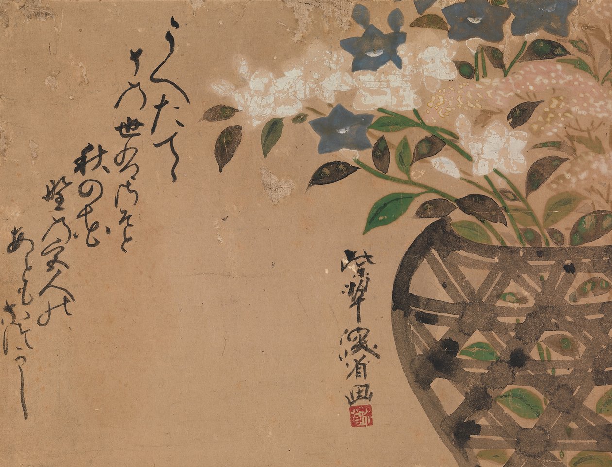 Dzwonki w koszyku, XVIII wiek. autorstwa Ogata Kenzan