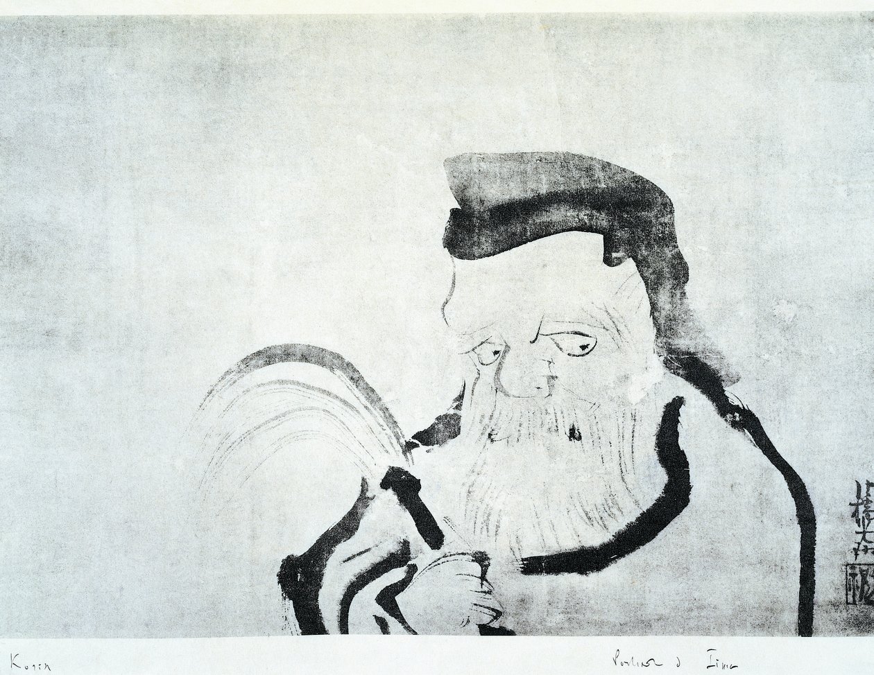 Portret starca, rysunek Ogata Korin (1658-1716), tusz na jedwabiu, cywilizacja japońska, okres Edo autorstwa Ogata Korin