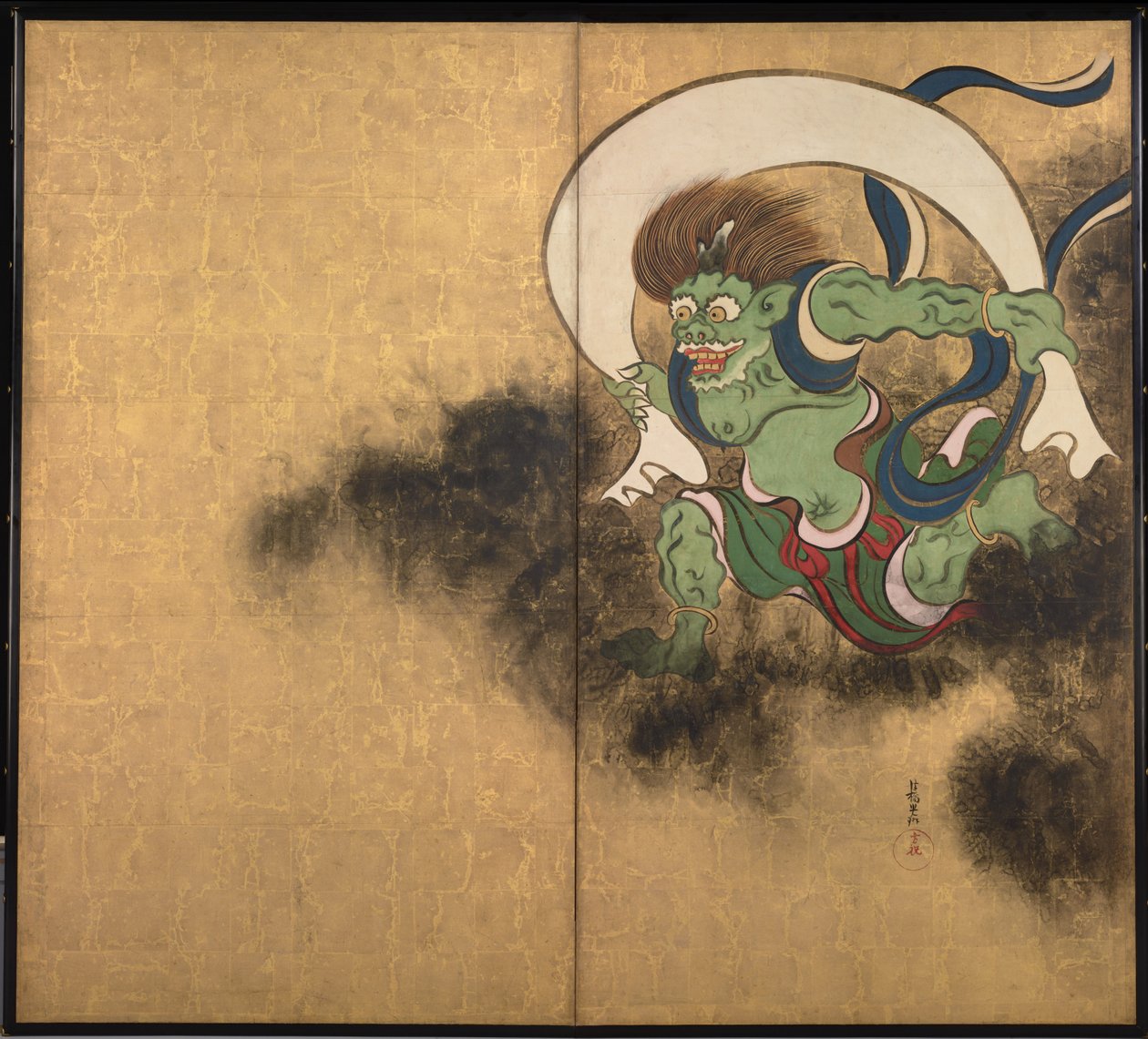 Bóg Wiatru. Prawa część parawanów Wind God i Thunder God, pocz. XVIII w. autorstwa Ogata Korin
